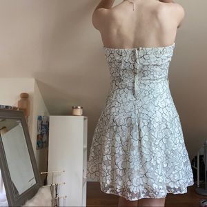 Strapless White Dress with Black Flower Detailing